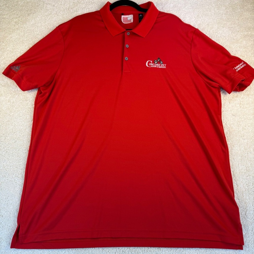 Adidas Golf Polo 2XL Mens‎ Red Concord Pet American Flag Logo DCW Invitational